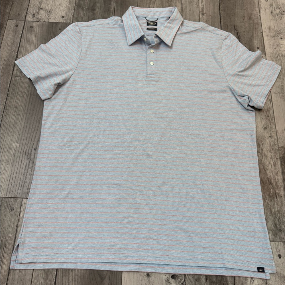 Faherty Shirt XXL Blue Pink Movement Polo Striped Lightweight Stretch Preppy